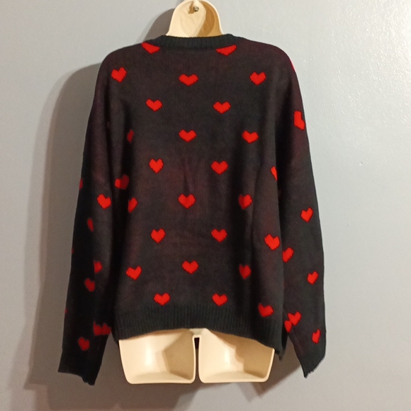 Shein Plus black with red ♥️ heart pattern drop shoulder duster cardigan 3xl - Picture 11 of 17